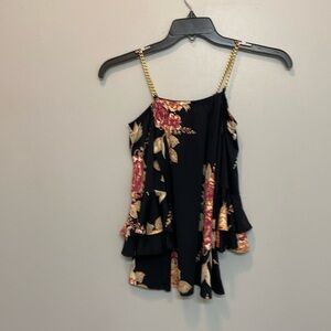 Cold shoulder blouse with bell sleeves and gold chain straps